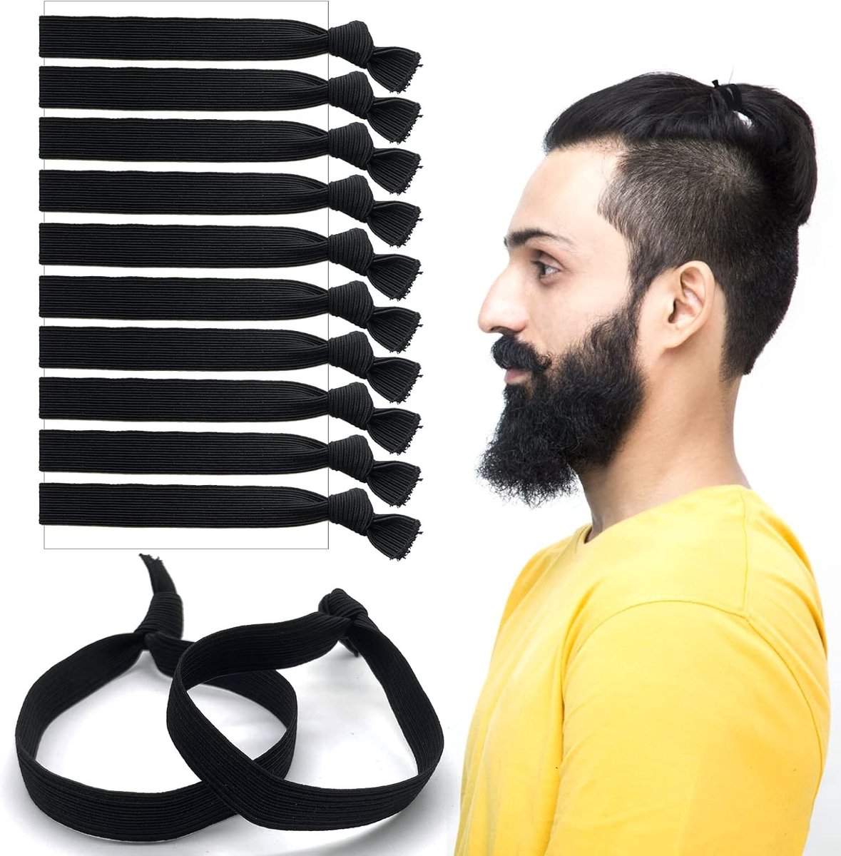 Haarbanden voor Mannen, Set van 10, Elastische Haaraccessoires voor Lang en Krullend Haar, Ideaal voor Vlechten en Ponytails