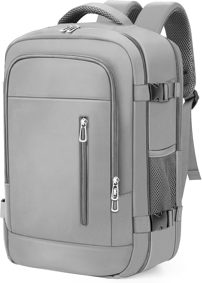 Handbagage - 40 x 30 x 20 cm - voor Ryanair - reisrugzak - handbagage - vliegtuig - handtas - onder de stoel - koffer - laptoptas met USB-oplaadpoort - grijs