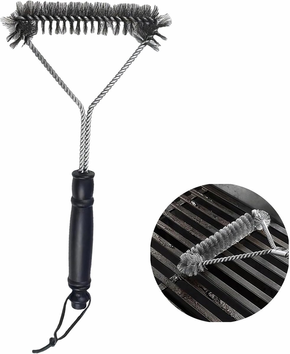 Claoner Grillborstel - Y-vorm - RVS - Lang handvat - Ultrabreed hoofd - Grillgereedschap - Stevig