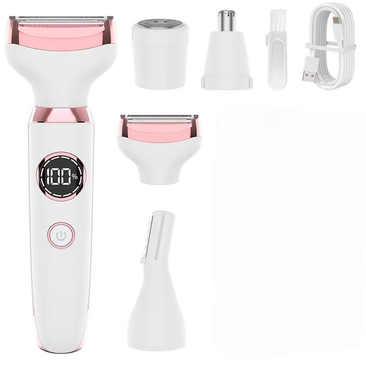 Claoner Elektrische trimmer voor dames - 4-in-1 - Pijnloos - Oplaadbaar - Voor gezicht lichaam neus wenkbrauwen - Wit