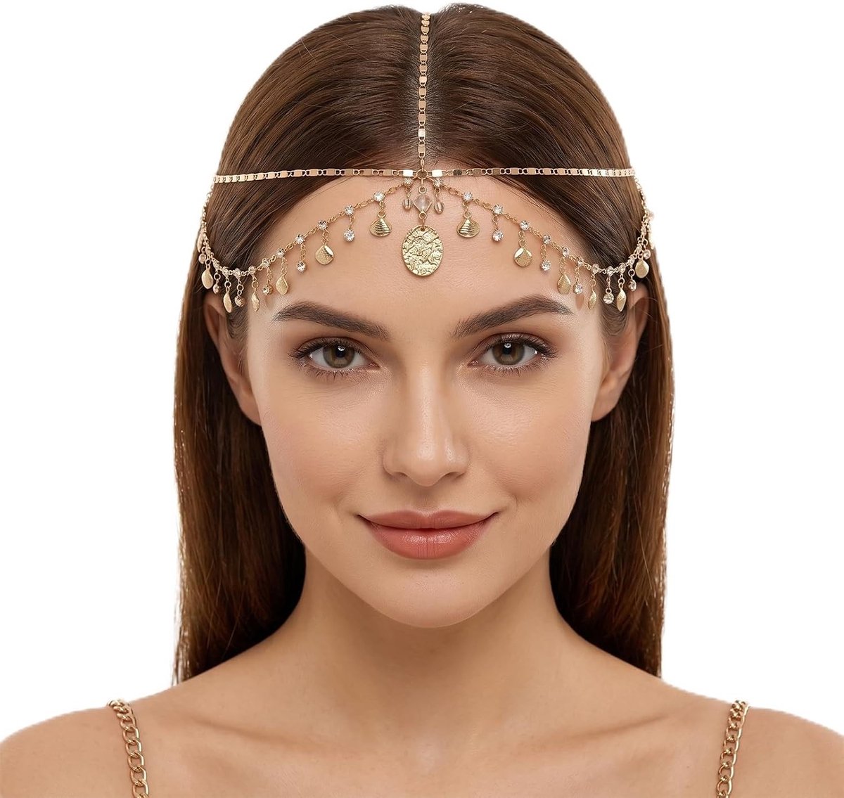 Gouden Fortune Teller Hoofdband met Strass Schelpen en Kwasten - Boho Festival Kostuum Accessoires voor Vrouwen en Meisjes