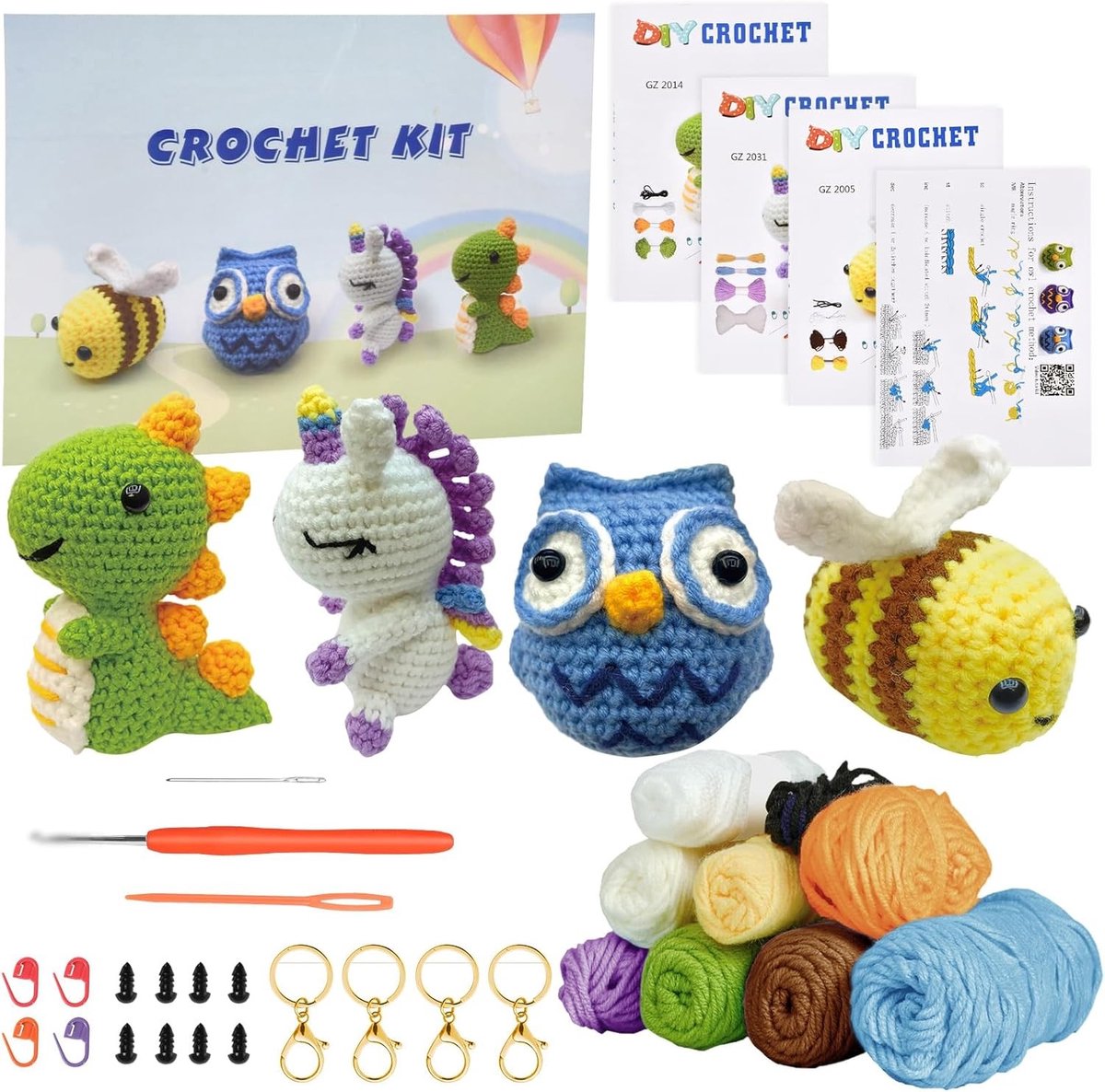 Haakset voor Beginners - Dieren Haakpakket met Stapsgewijze Videoinstructies, Ideaal voor Volwassenen en Kinderen, Creatief Hobbyproject