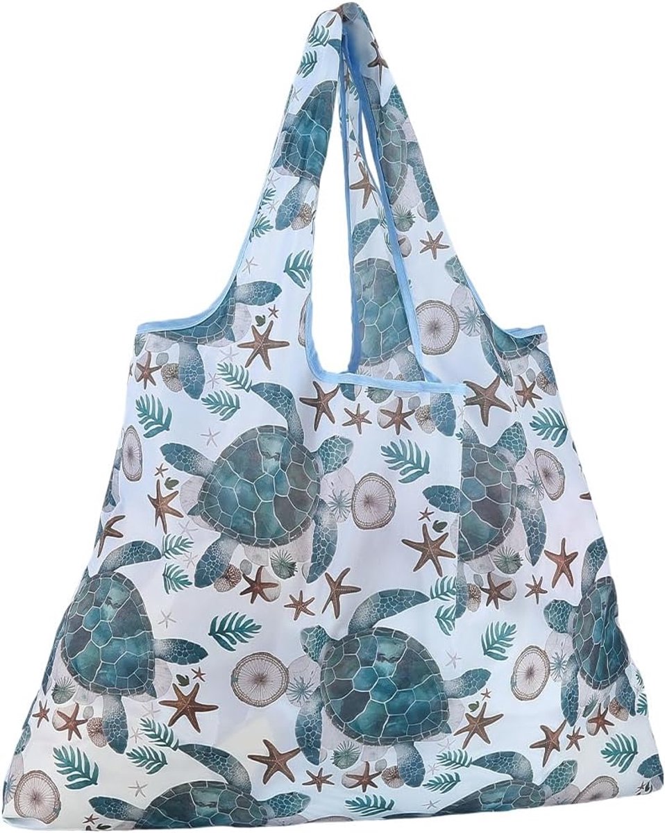Herbruikbare boodschappentassen van polyester, opvouwbaar, voor het strand, groot, robuust, licht, wasbaar, voor kerstwinkelen en markt, 42 x 56 cm