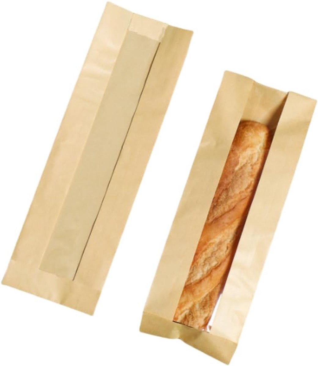 50 stuks Franse stokbrood papieren zakken met venster, 13 "stokbroodzak, papieren zakken met venster, Heat Seal zak verpakking voor gebakken goederen, broodverpakking (bruin)