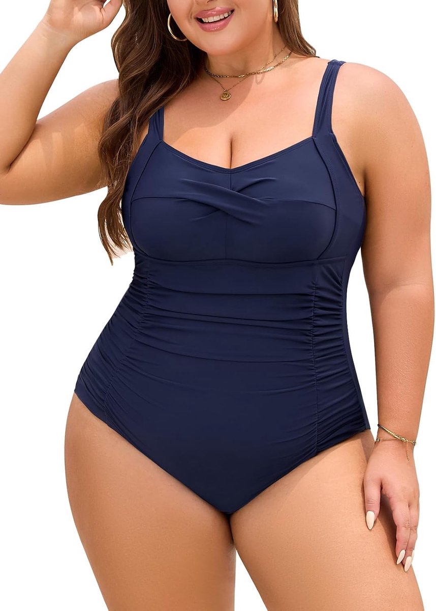 Eendelig badpak voor dames, grote maten, sexy push-up V-hals, eendelig, buik, curvend, L-4XL