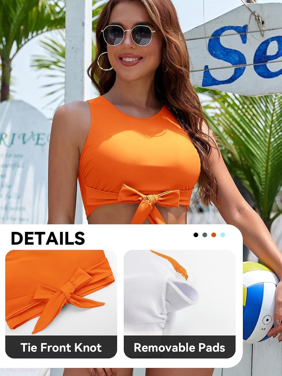 Crop Top Zwemmen Badpak Hoge Hals Vrouwen Bikini Top Front Tie Knoop Badpak Tank Ingebouwde Beha Beach Wear