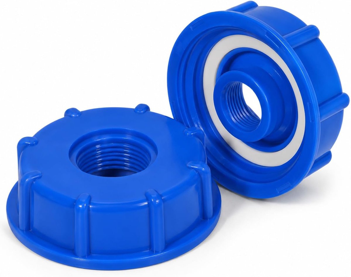 IBC-adapterdop, IBC-adapter 1 inch binnendraad, blauwe IBC-tankdeksel, container, deksel container S60 x 6, accessoiredop voor watertank van 1000 l, 2 stuks