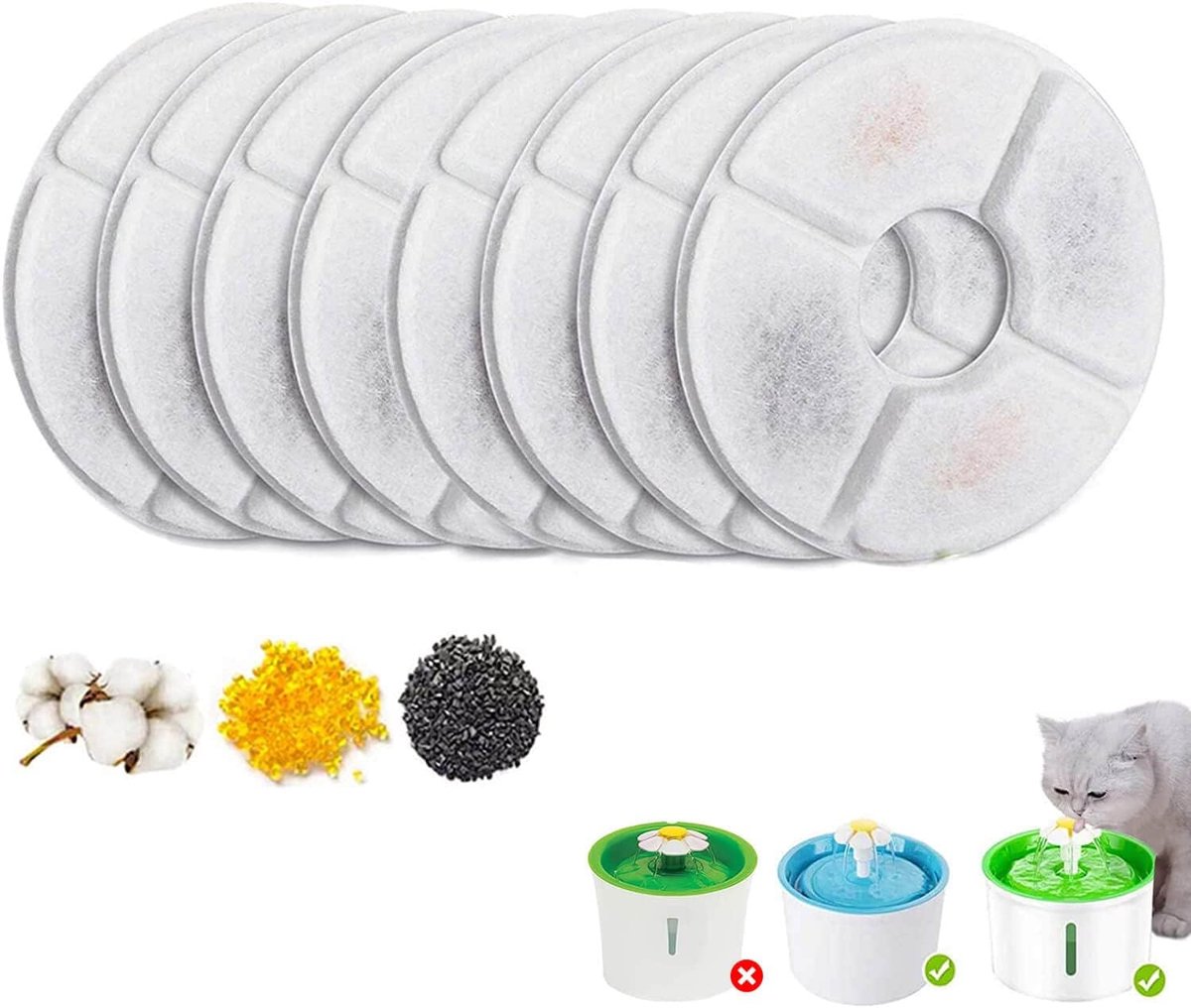 Kattenfonteinfilter, vervangende huisdierfilters voor waterdispenser, drinken, 8 stuks BONBELONG