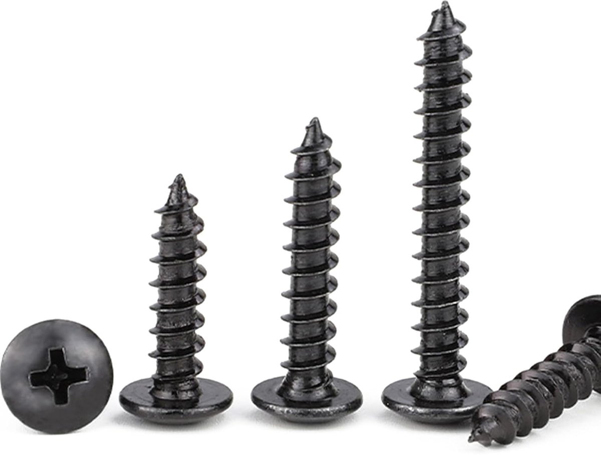 20 Stuks M3.5x8mm Zelfborende Schroeven met Paddestoelkop,Zwart | Koolstofstaal,Volledige schroefdraad,Ronde kruiskop,voor hout,metaal en machines,voor reparatie,bevestiging en monteurs