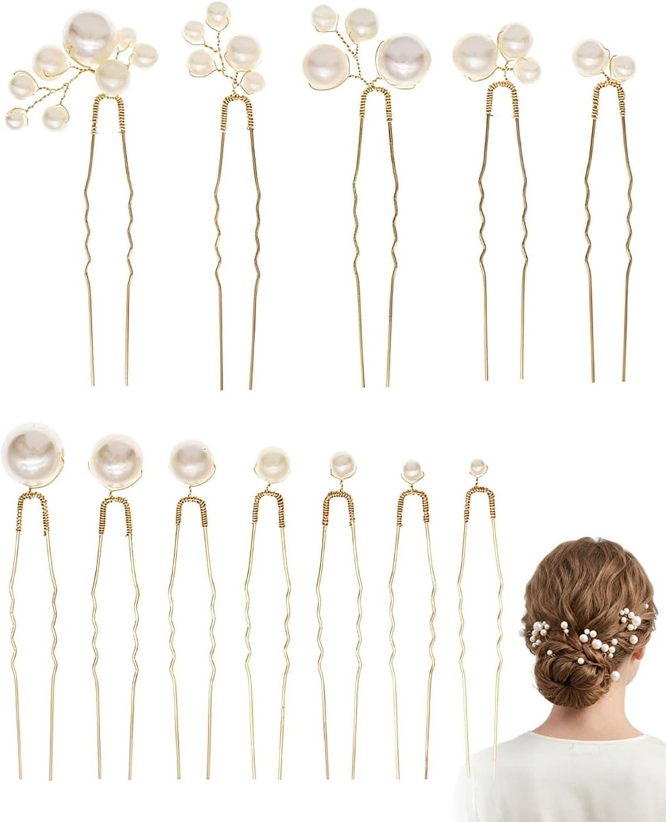 Haarspelden met parels, haaraccessoires voor bruid en bruiloft, decoratief en functioneel, ideaal voor bruid, communie en speciale gelegenheden (goud)
