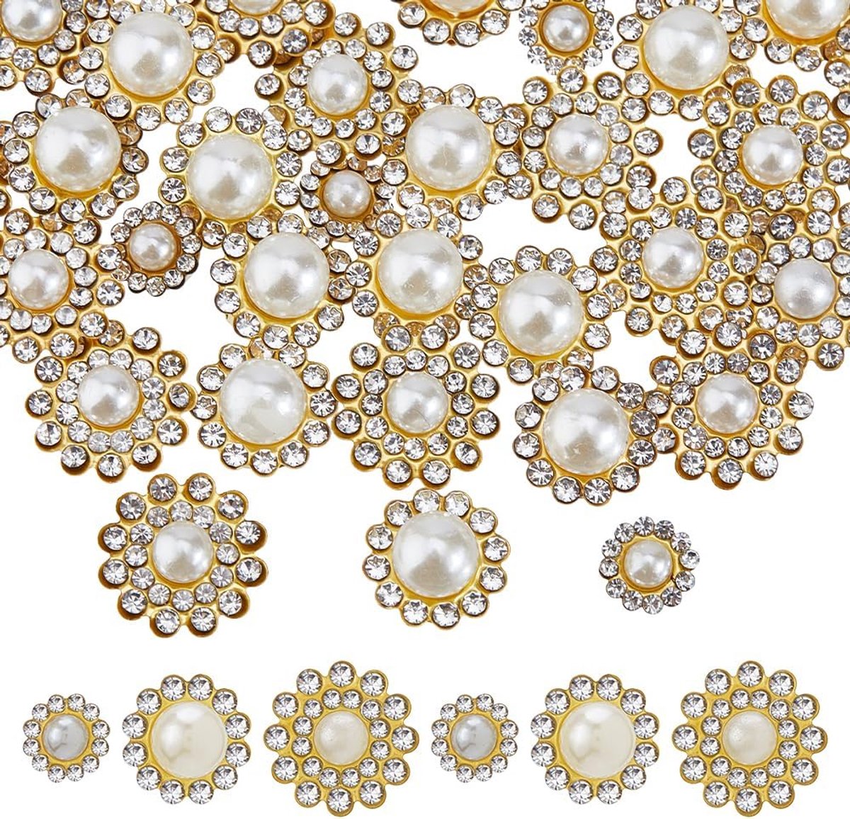 160Pcs Naaien Op Parels Steentjes Bloem Klauw Parels Metalen Basis Glas Goud Flatback Base Glanzende Kristallen Steentjes Voor Crafting Kleding Schoenen Hoeden Sieraden Naaien