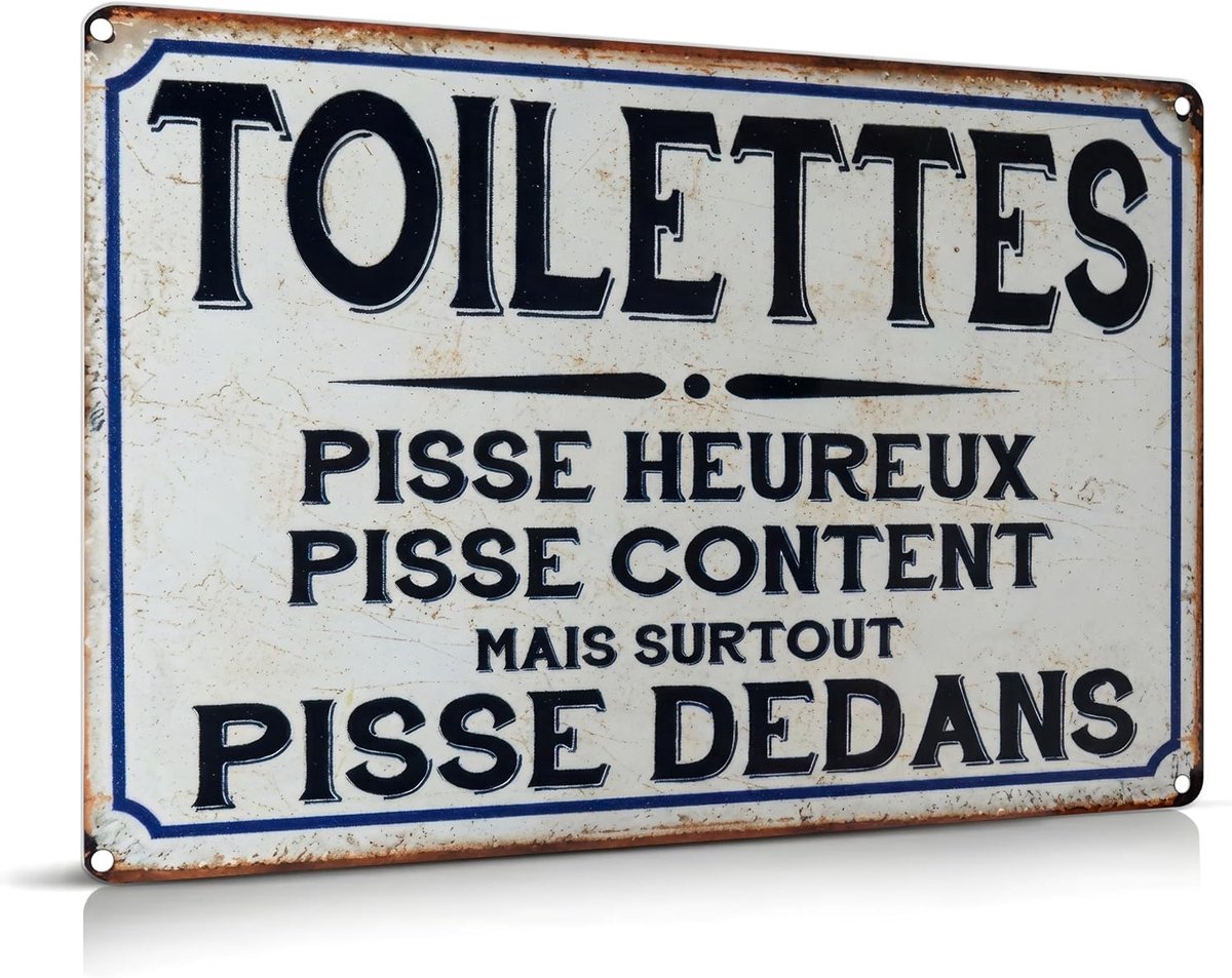 Metalen bord met Franse tekst "Toilettes Pisse Dedans", retro humoristische wanddecoratie voor toilet en badkamer, 20x30 cm van verzinkt metaal