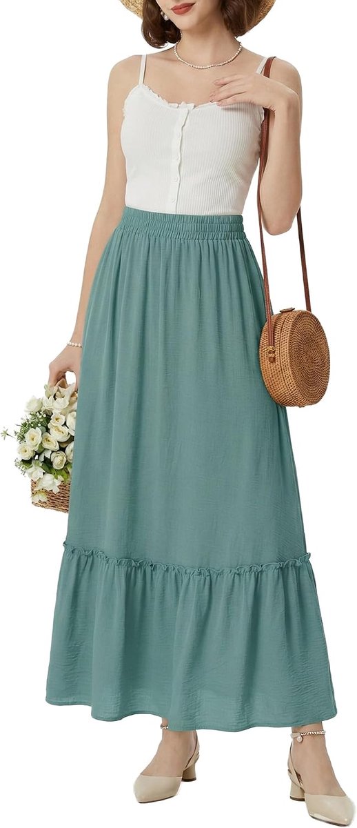 Rokken lange hoge taille dames casual elastische A-lijn boho rok met zakken voor vrouwen UK, strand, dating