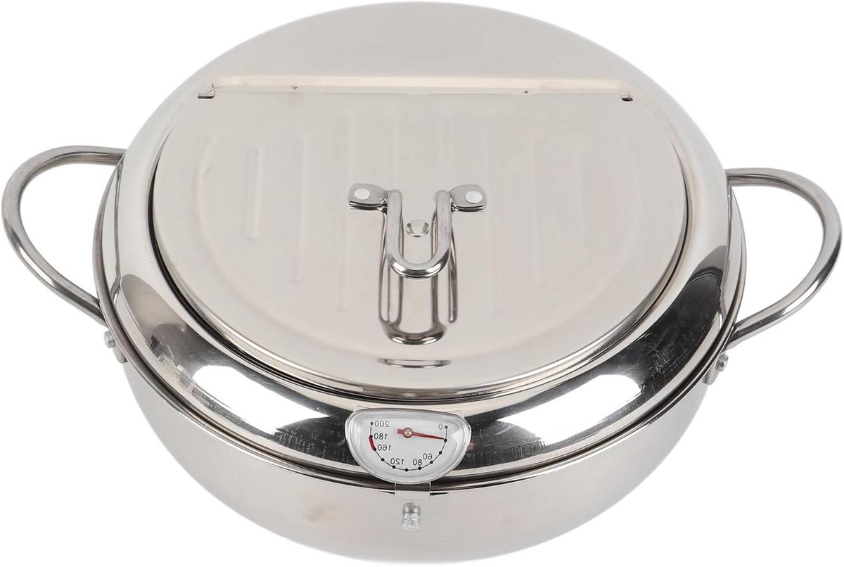 Roestvrijstalen Frituurpan - Koekenpan Deksel - Lekker Koken - Gelijkmatige Warmteverdeling - 24 cm - Zilverkleurig