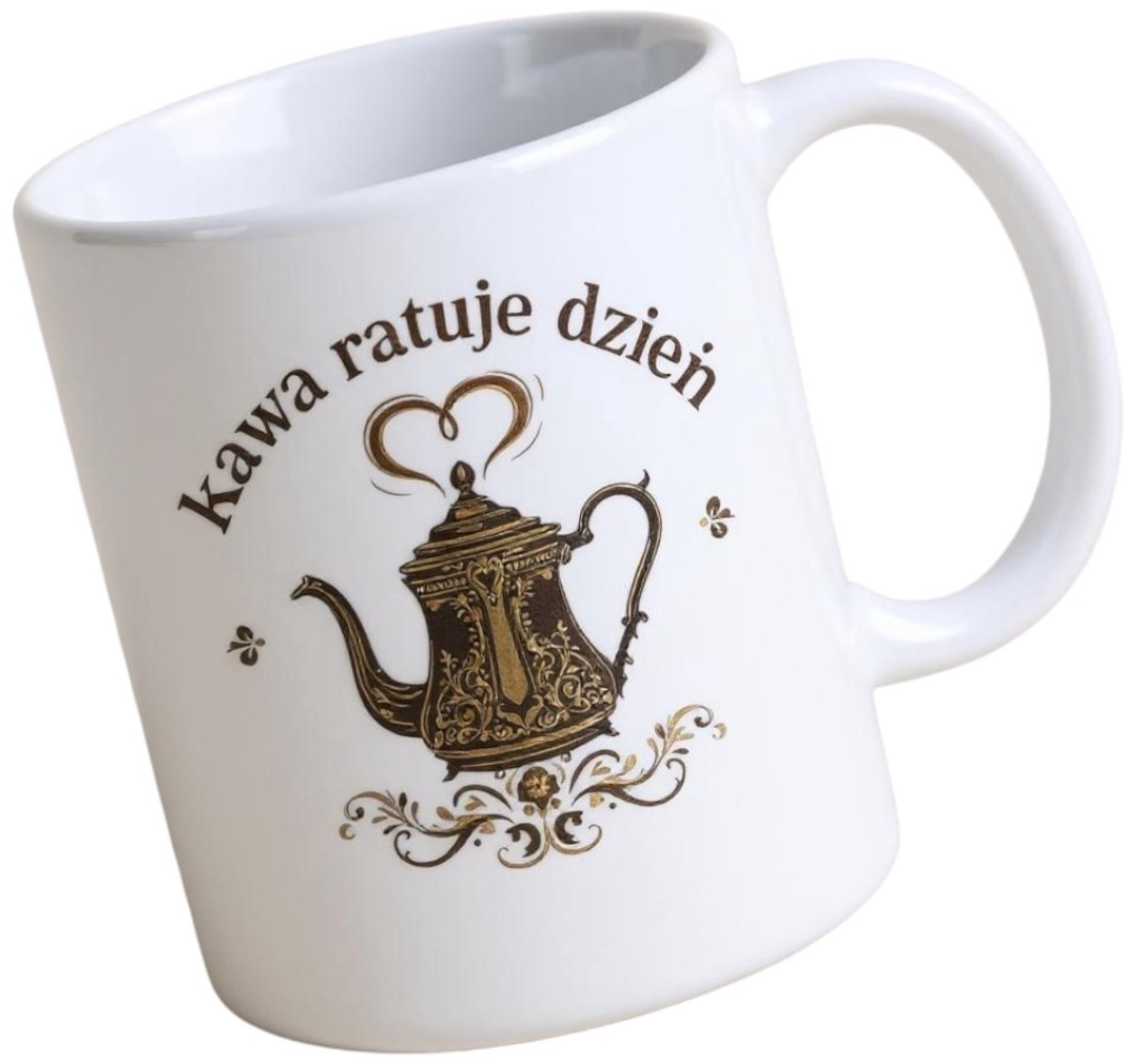 Koffiemok Porselein 'Koffie Redt de Dag' - Wit, 330ml