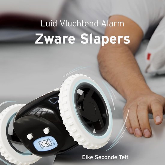 Luide Wekker - Digitale Klok - Diepe Slapers - Rolt en Verdwijnt - 13 x 9 x 9 cm - Zwart — afbeelding 4