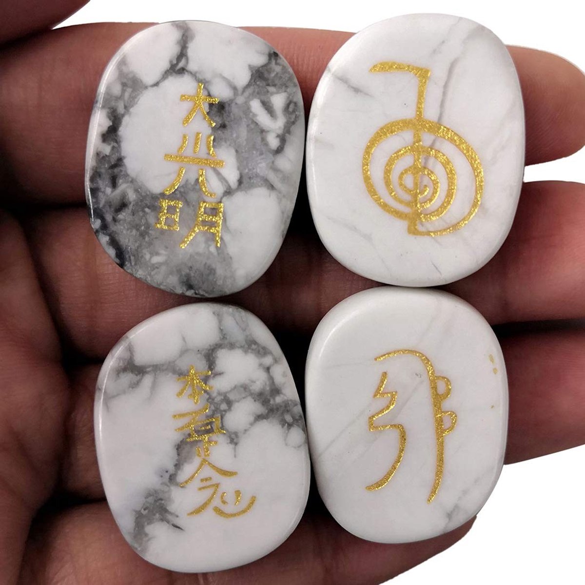 SolidKeus - Set van 4 Chakra Stenen met Reiki Symbolen