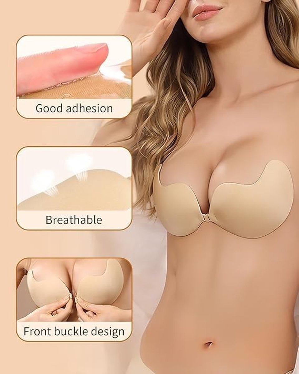 Set van 2 Hechbare Strapless Gel Beha's - Push Up, Ademend en Onzichtbaar voor Backless Jurken, Bruiloften en Avondkleding in Zwart en Nude