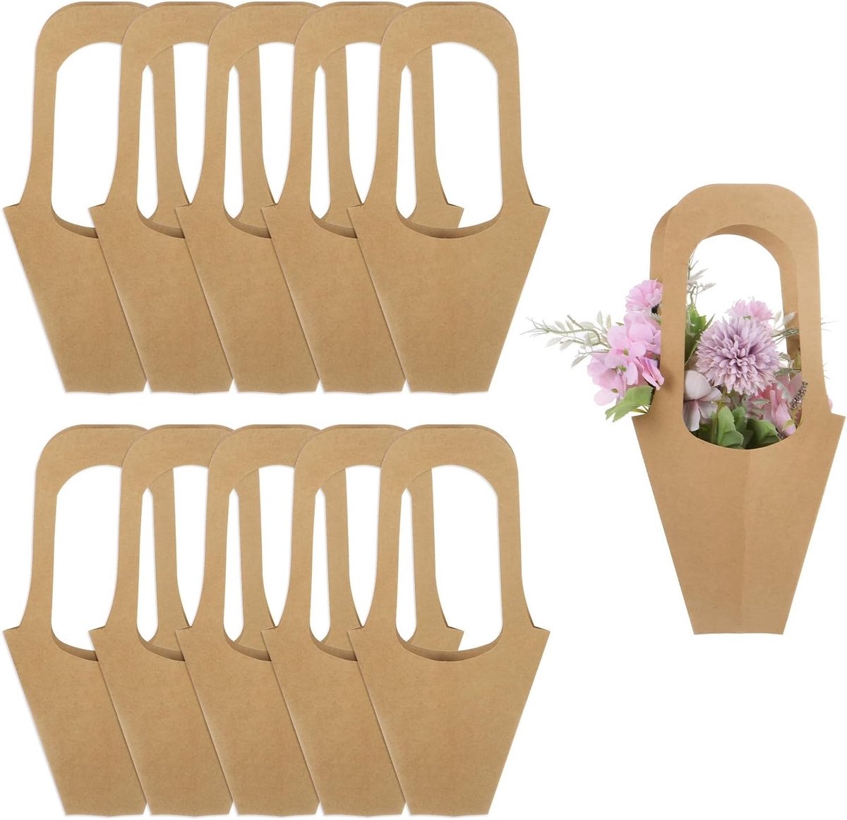 40-pack kraftpapier geschenkzakken voor bloemen, boeketzakken met handvat, ideaal voor verpakking en inpakken van bloemstukken, 35,8 cm, bruin