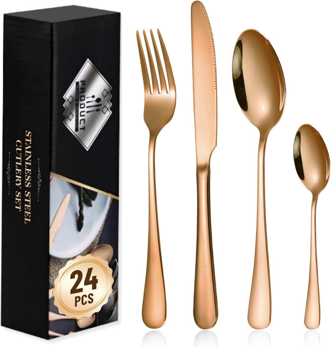 SnelShoppen - Bestekset voor 6 Personen, 24 Stukken, Inclusief Messen, Vorken, Lepels, RVS, Spiegelschoon, Vaatwasmachinebestendig, 2.5 mm, Perfect vo