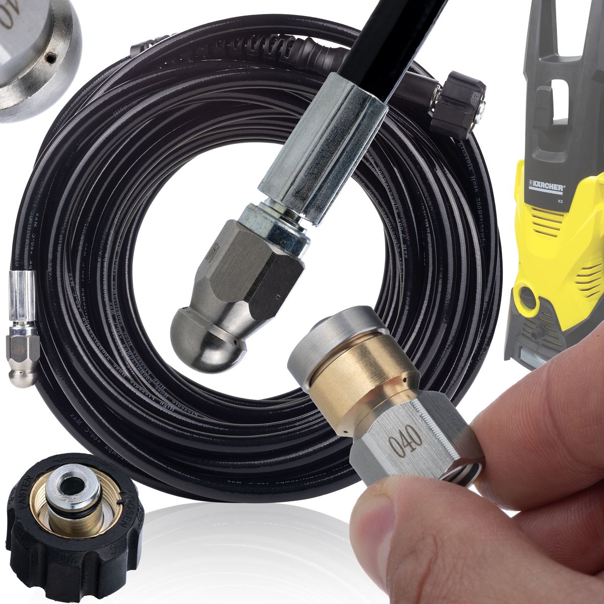 Rosfix Hogedrukslang Vervanging - 20 m met M22x1,5 Spuitmond - Nylon Vlechtwerk, 200 bar - Geschikt voor Kärcher