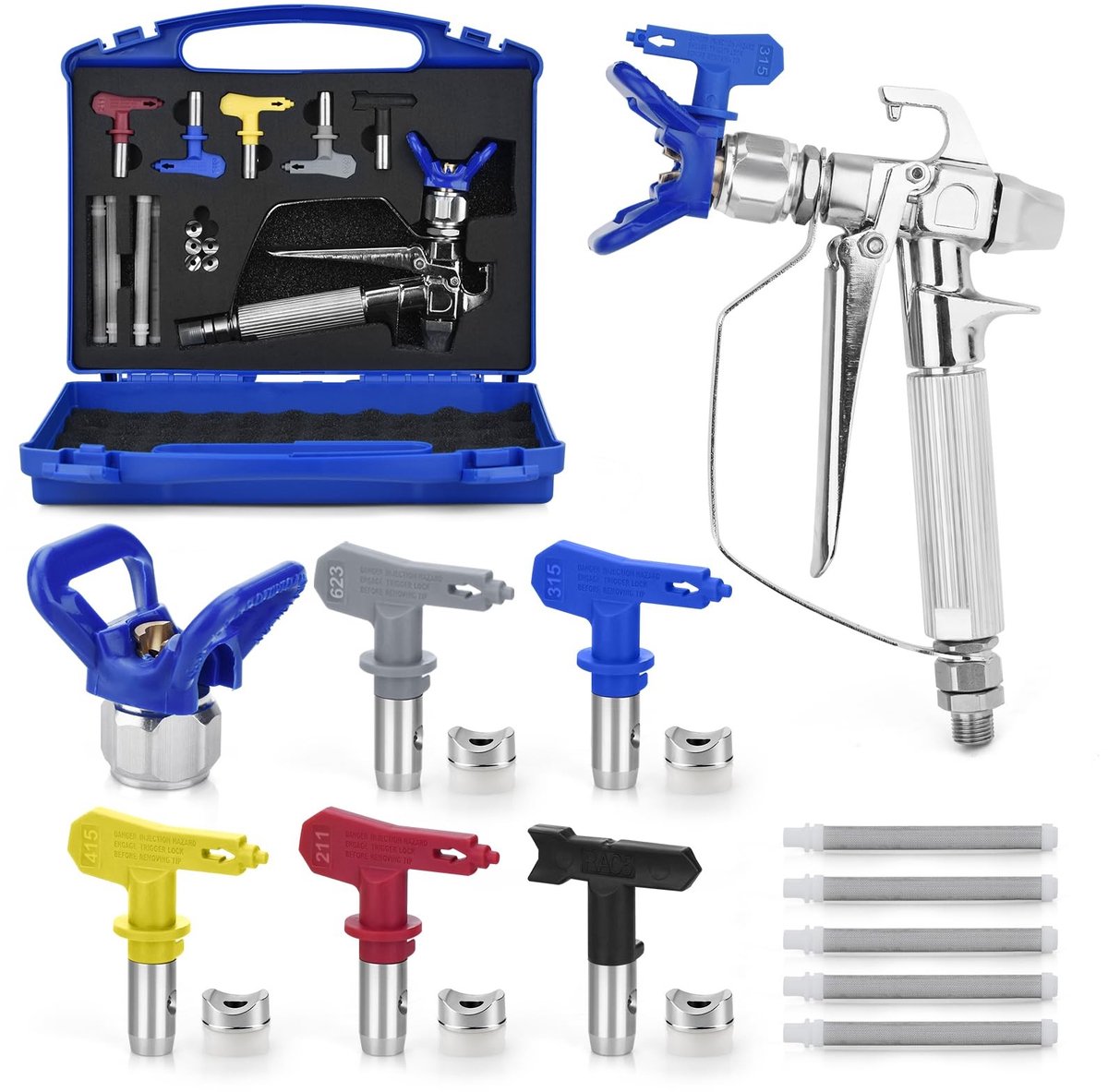 Omgoods - 7-delige Airless Spuitpistool Set met Spuitmondjes