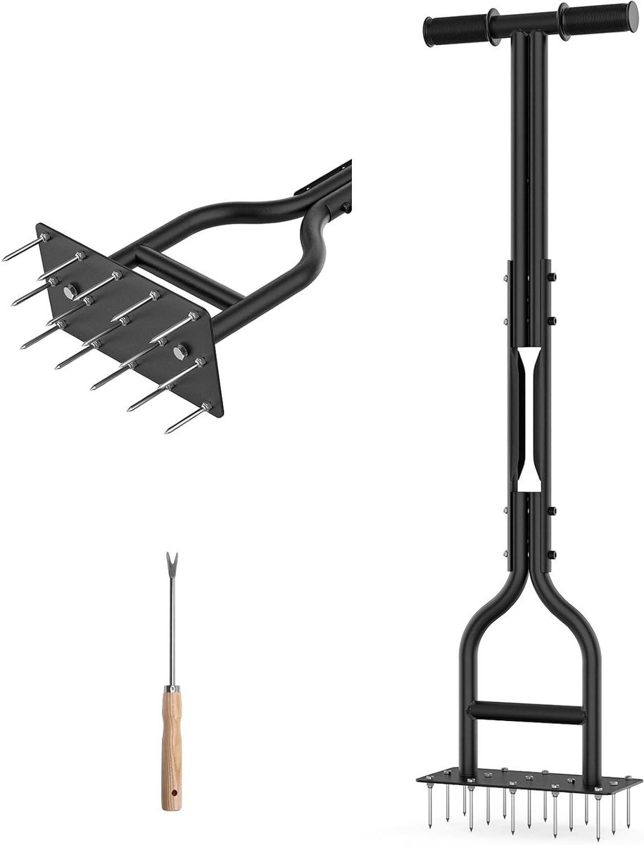 Gazonbeluchter Handmatig - Grasbeluchter Bodemlucht - Gazon Onderhoud - 15 Stevige Spikes - 38 x 26 x 14 cm - Zwart