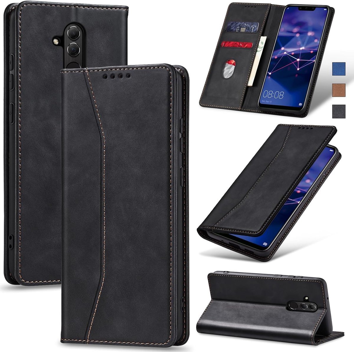 Hoesje voor Huawei Mate 20 Lite Hoes Book case, Premium Lederen Flip Wallet Telefoon Case [Kickstand]Hoogwaardige cover mobiele telefoon case geval beschermhoes (Zwart)