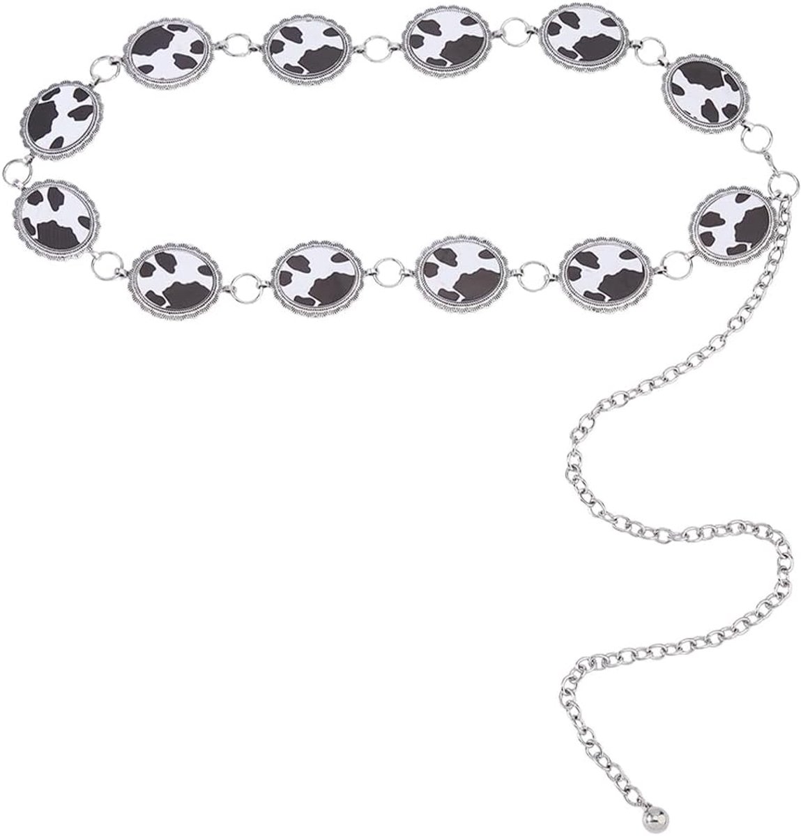 Riemketting, koeienpatroon, westernstijl, concho, lichaamsketting, 1,38 m, verstelbare metalen riemketting voor cowgirls, country-jeans, jurken
