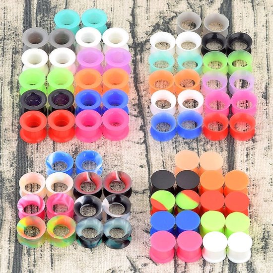 50 paar kleurrijke siliconen oordopjes set oorplugs double flared oortunnels stretchers oor piercing sieraden 6 mm - 16 mm — afbeelding 4