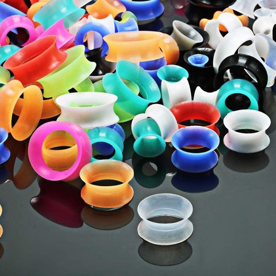 50 paar kleurrijke siliconen oordopjes set oorplugs double flared oortunnels stretchers oor piercing sieraden 6 mm - 16 mm — afbeelding 2