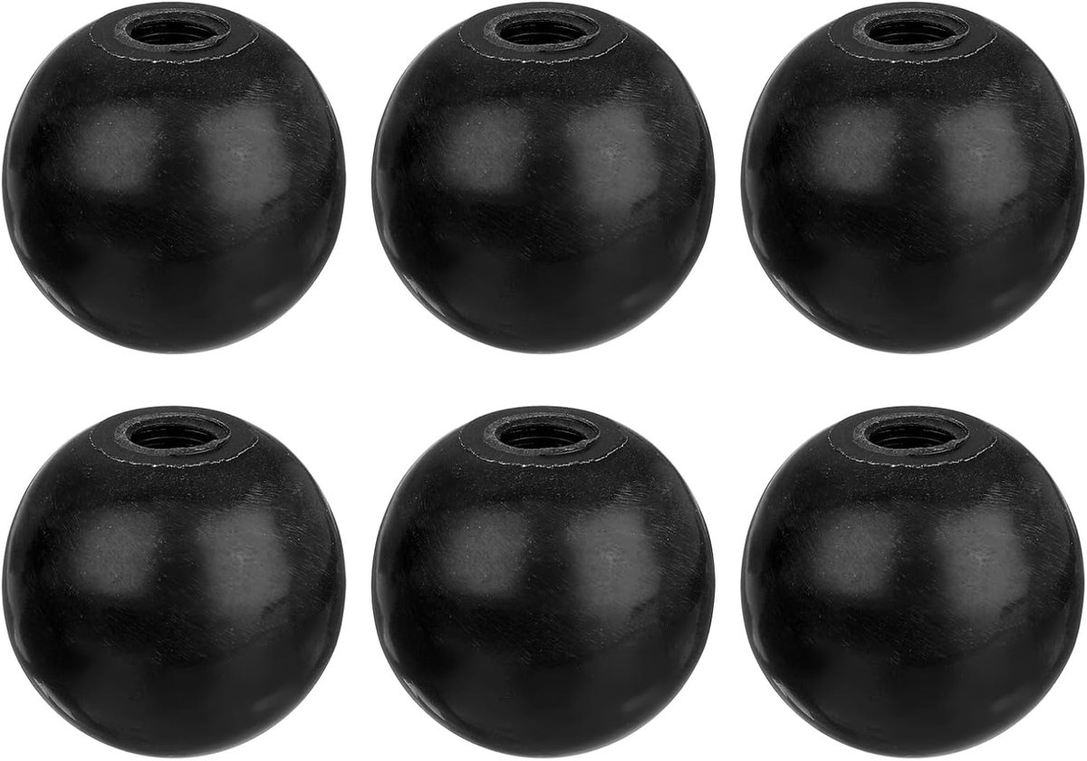 Sourcing map 6 stuks schroefdraad kogelknoppen M8x30mm binnendraad zwart ronde Duroplast bedieningsknop bediening bal handvat met schroefdraad ijzeren inzetstuk voor machinegreep gereedschap wissel
