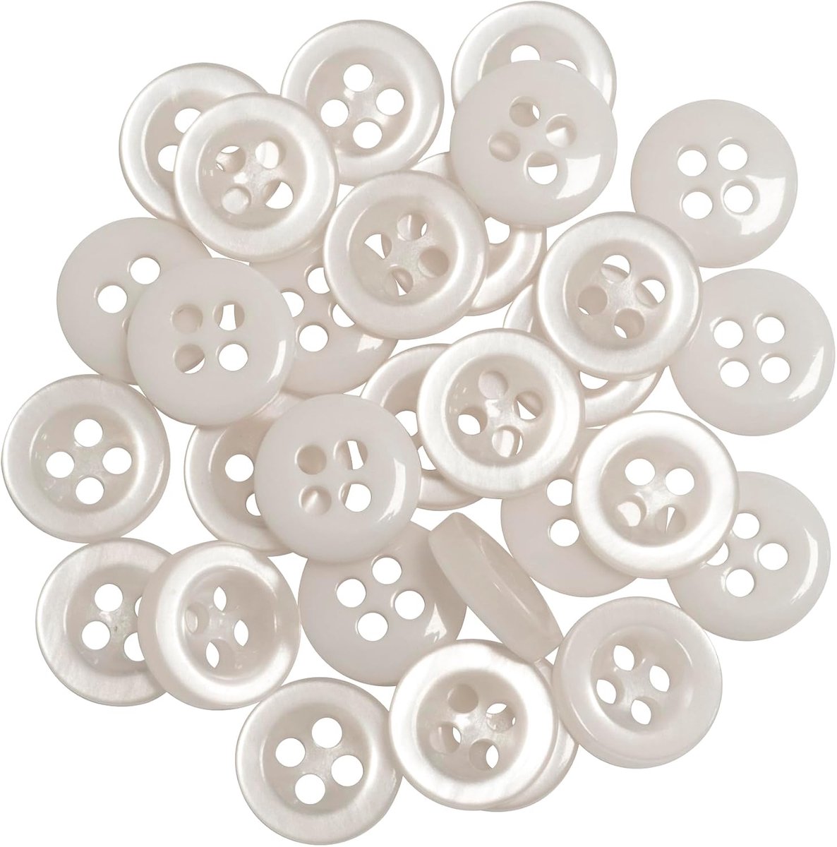- C67903-pak van 30 ronde naaiknoppen Ø9 mm met 4 gaten - 14L L14 - van kunststof - opening 1,5 mm - kleur wit - kleding creatieve hobby korte kleding decoratie