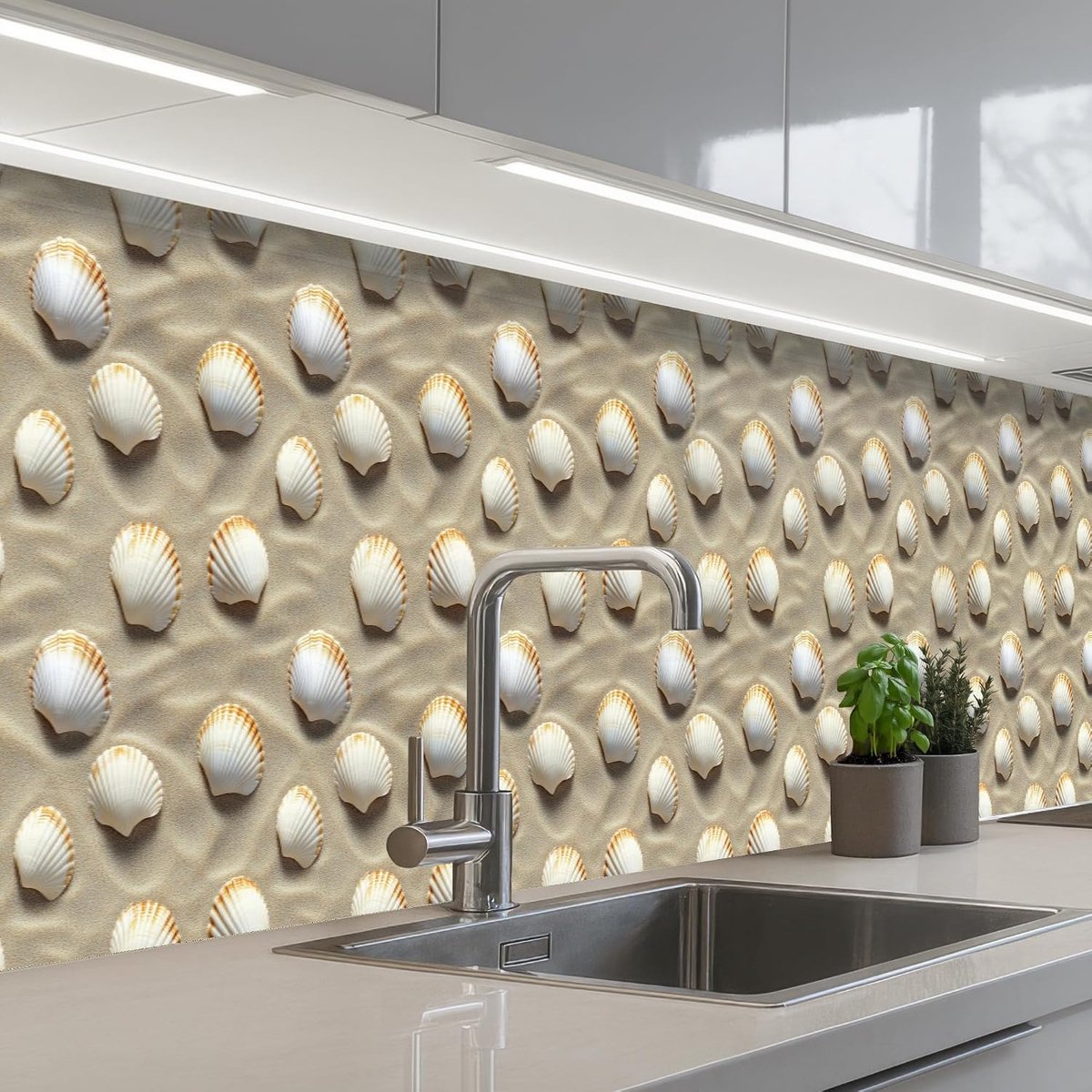 Keukenachterwand 80x500 cm zelfklevend keuken decoratie accessories home kitchen spatscherm Schelpen - Zand - Maritiem