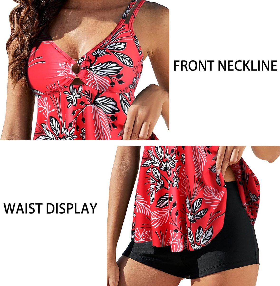 2-delige tankini voor dames, badpakken, dubbele schouderbanden, bedrukte top met boyshort, badmode, badpak