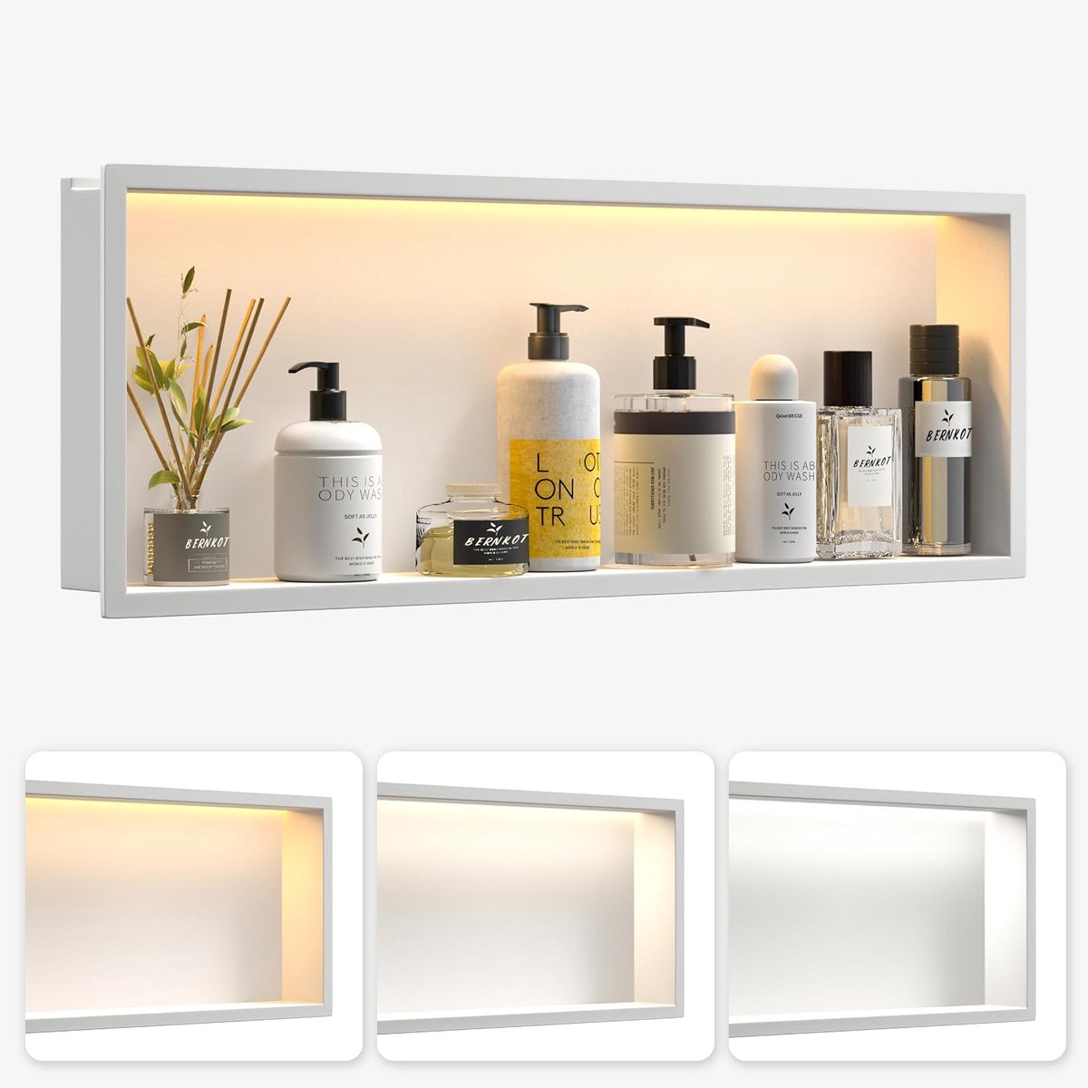 Roestvrij staal met LED, 30×90×10cm, wit | Inbouwdoucheruimte met 3 instelbare kleurtemperaturen voor het opbergen van de badkamer, ideaal voor badkamerrenovatie