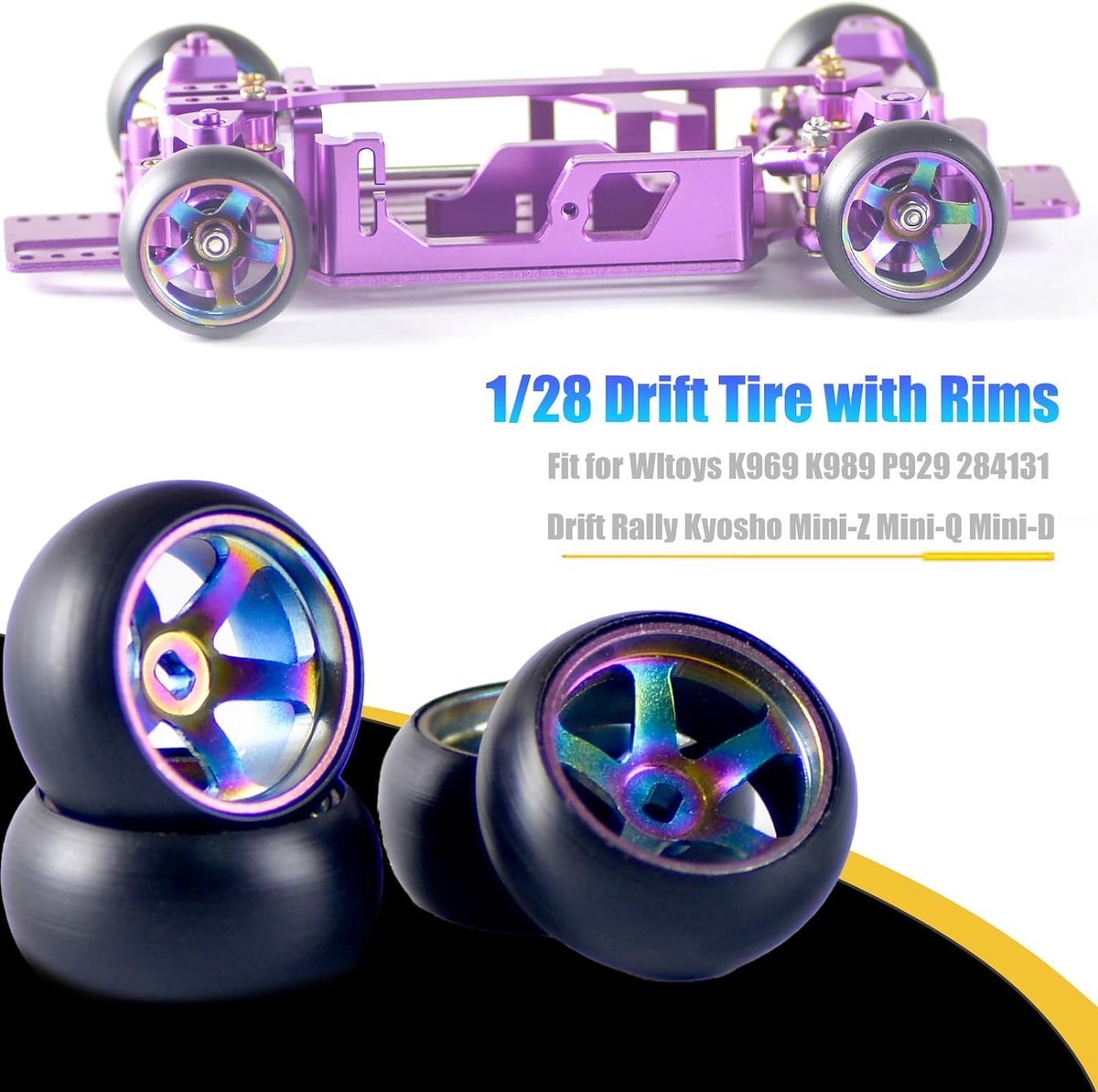 4 Stks Velg Wiel Drift Band voor 1/28 Wltoys K969 K989 P929 284131 Drift Rally Kyosho Mini-Z Mini-Q Mini-D, Metalen Drift Velgen Vervanging Band van RC Drift Auto voor Wltoys 1/28