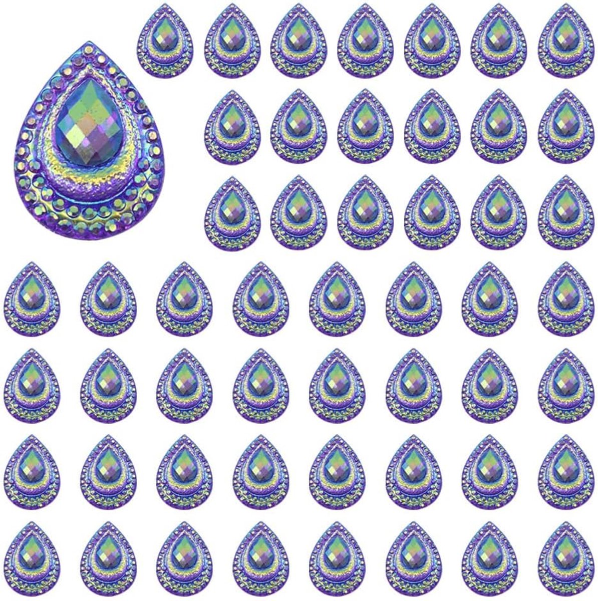 Kristallen AB Loquat vorm kroonluchter onderdelen druppels prisma's opknoping hangers, pauwstaart diamant - pak van 50, 13 x 18 mm, donkerpaars