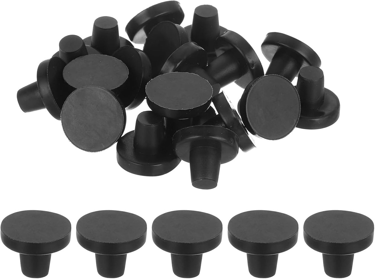 90 stuks glasplaatbuffers met steel, zwarte rubberen buffers om in te steken, voor gaten van 8 mm, pvc-rubberen handgrepen als tafelafstandhouder voor tafelmeubels en kasten