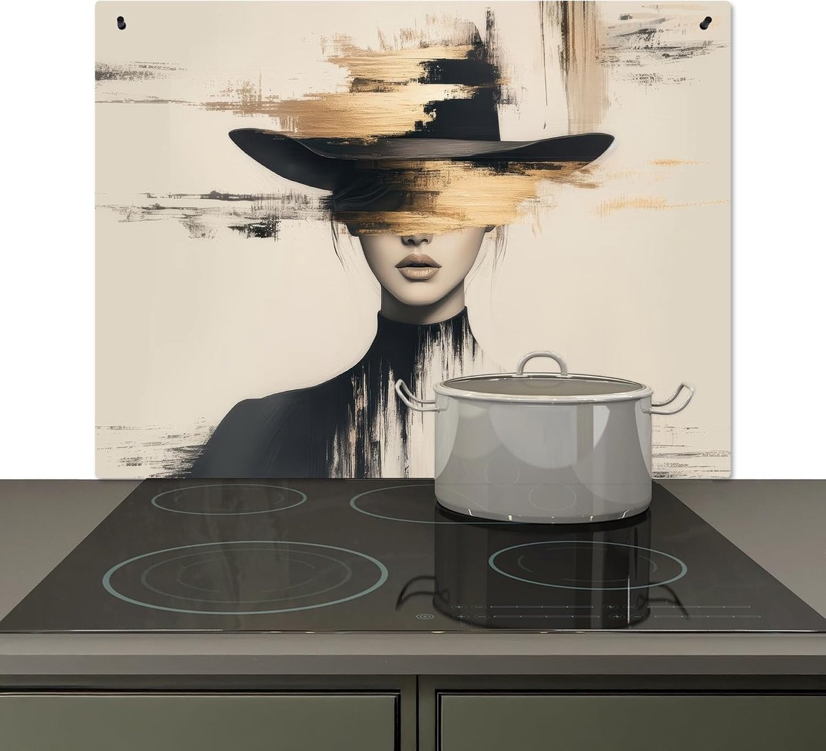 Spatscherm Keuken 52x81.2 cm Kookplaat Achterwand Beschermer Muur Spatwand Fornuis Aluminium Hittebestendig - Vrouw - Hoed - Verf