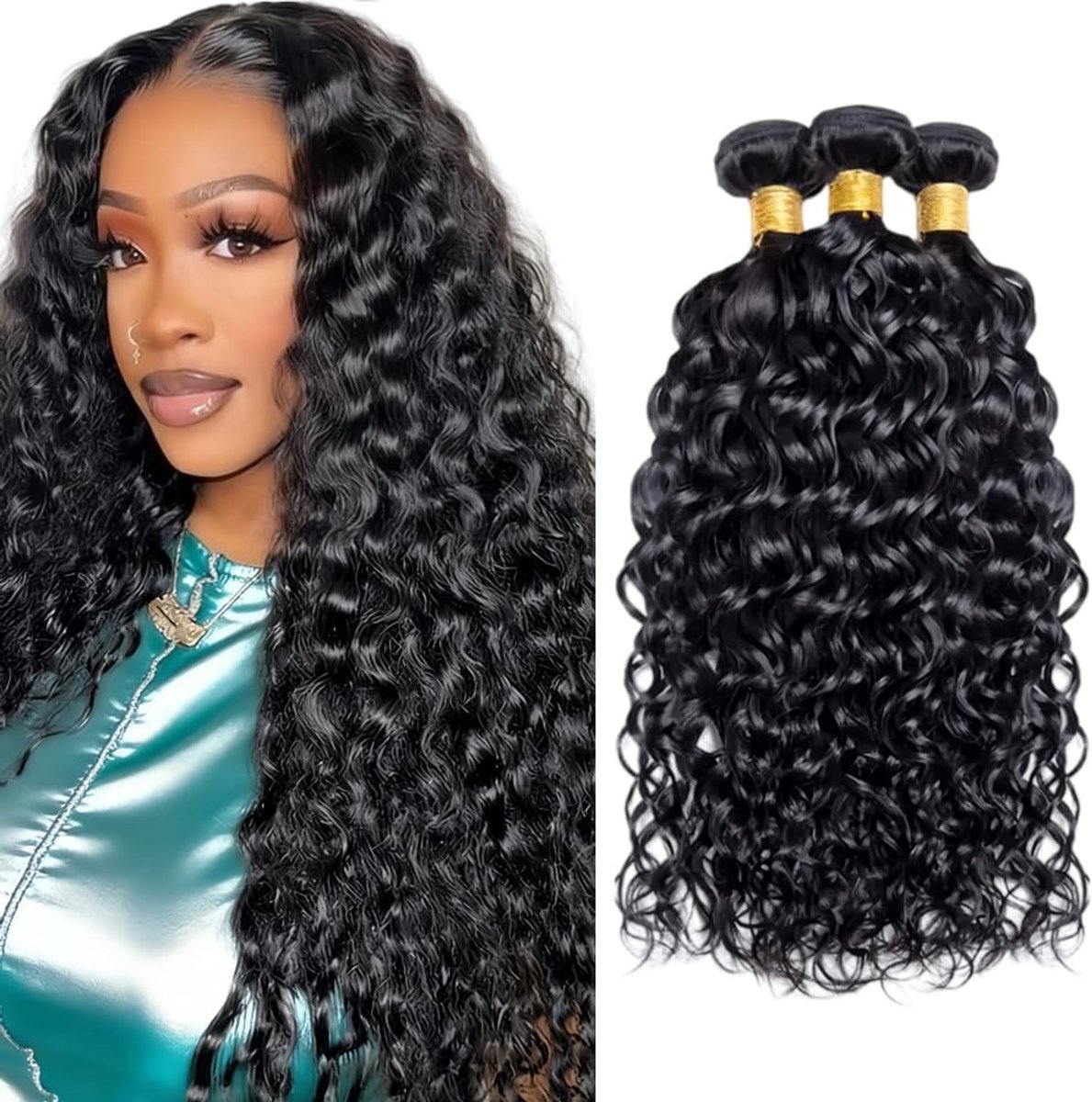 Wave Bundles Human Hair #1B Natural Black Haarverlenging Unprocessed Double Weft Weave Brazilian Remy Virgin Human Hair Extension 100g/bundle Total 300g 22 24 26 Inch
