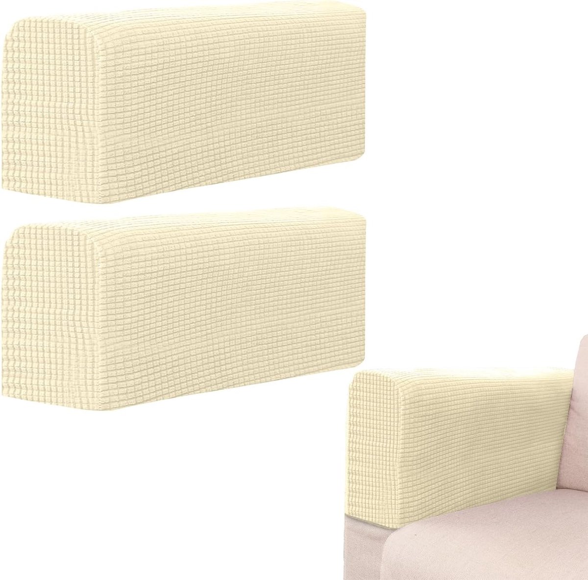 Set van 2 Stoelarmleuningen - Antislip Beschermers voor Sofa en Fauteuil - Rekbare Fleece Meubelbescherming in Off White, Ideaal voor Huis en Kantoor