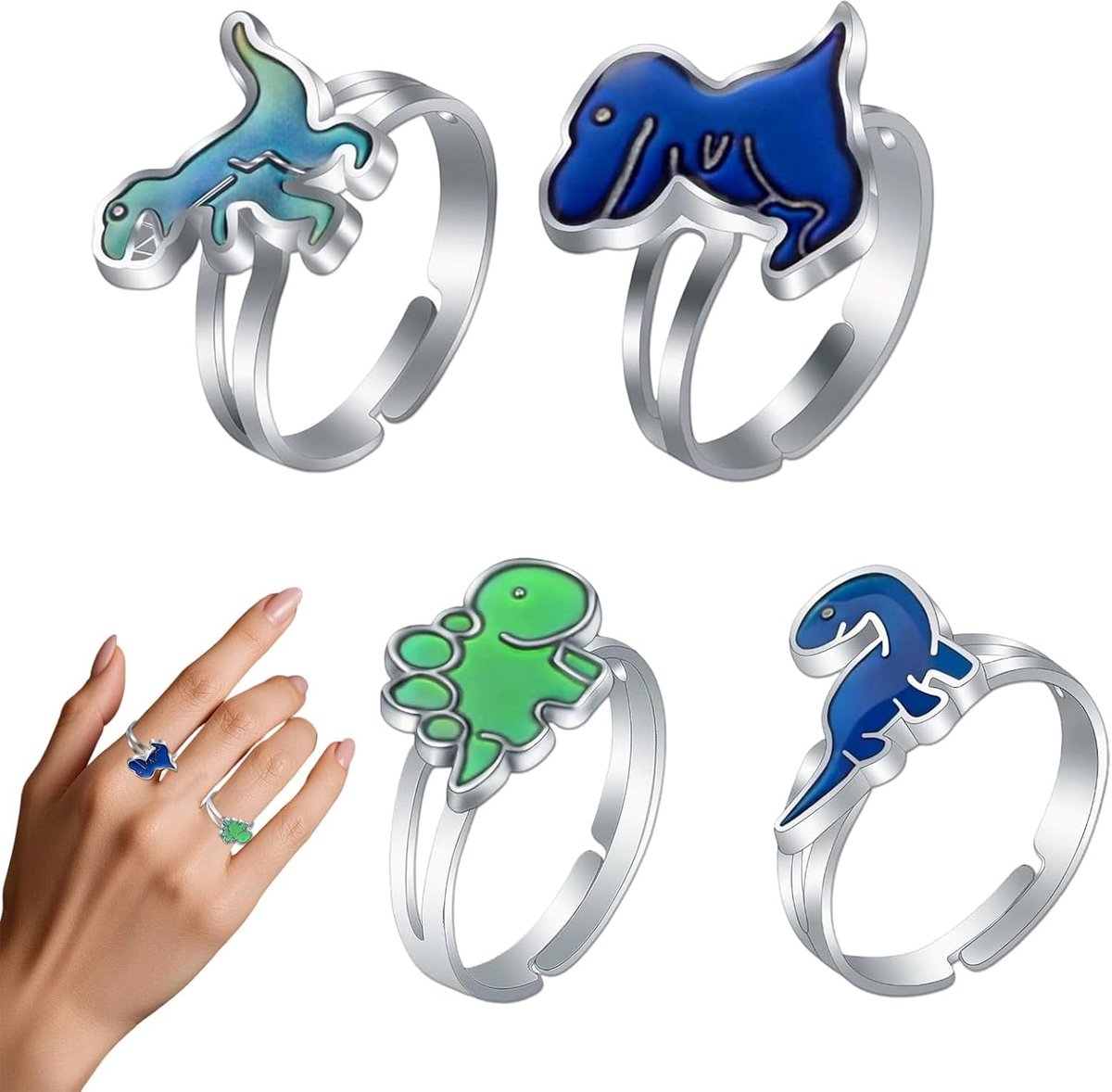 Dinosauriërs set 4 stuks temperatuurgevoelige ringen verstelbaar legering unisex kleurveranderende accessoires voor feest dagelijks gebruik cadeau