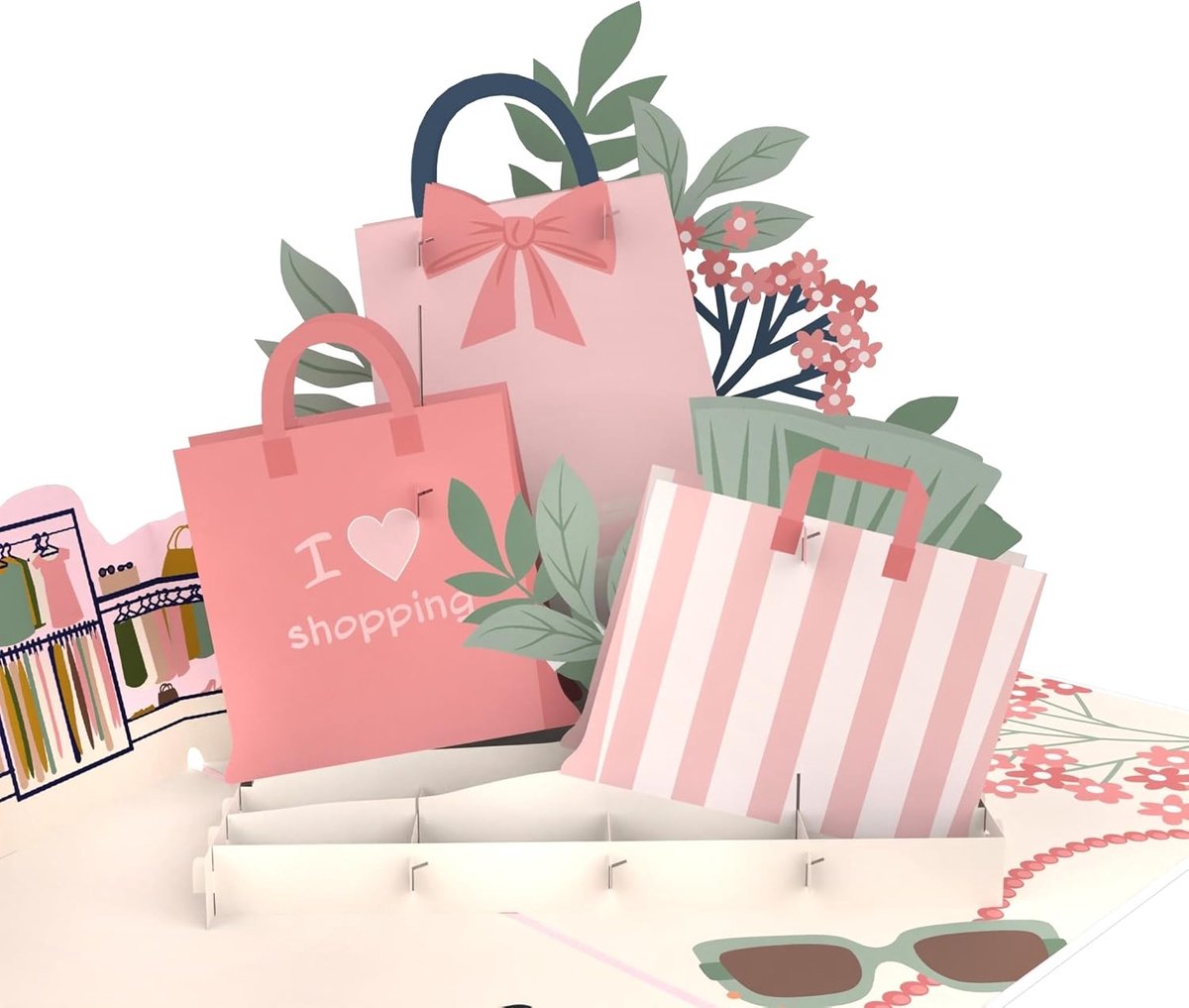 Pop-Up Kaart – Winkelen – 3D wenskaart voor een shoppingtour of shoppinguitje, Wenskaart voor een verjaardag | Als cadeaubon om te winkelen, een dag onder vriendinnen of geldcadeau, verjaardagskaart voor mode- en winkelliefhebbers