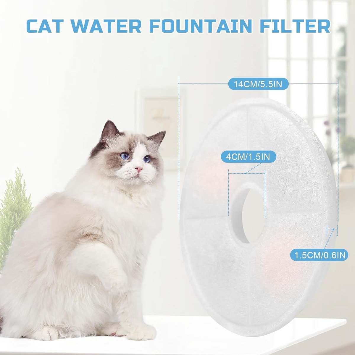 8 stuks vervangingsfilters voor 3 liter kattenfontein, actieve kool en ionenwisselhars, filter, drielaags filtersysteem, compatibel met 3 liter bloem huisdier drinkfontein