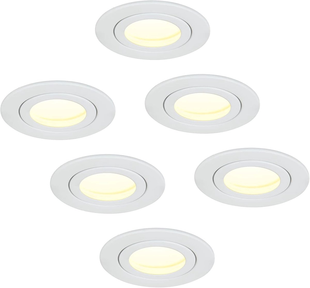 6x HCFEI - Badkamer inbouwspots LED - IP44 Waterdicht - Verwisselbare GU10 Module - Dimbaar - 5 Watt 425 Lumen - 3000K Warm wit - Aluminium mat wit - Ronde plafondspot Ø 60-70 mm