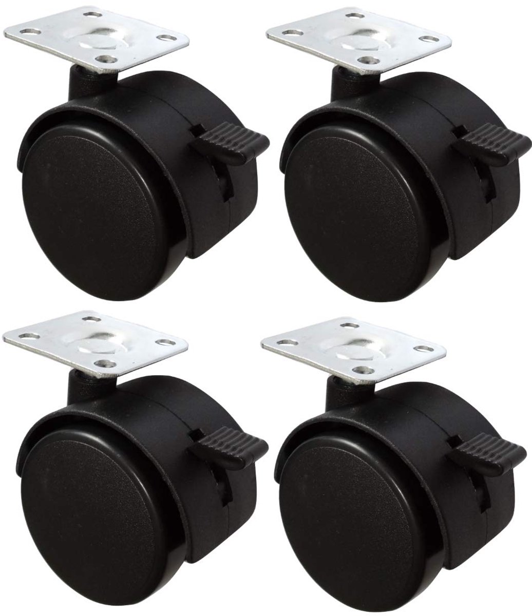 C42664 4 rollen voor meubels, draaibaar, met remmen, diameter 50 mm, hoogte 65 mm, 30 kg, met montageplaat 36 x 36 mm