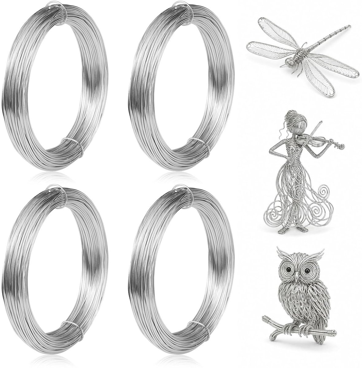 Draad, 1 mm x 10 m, knutseldraad, flexibel en vormbaar, voor sculpturen, doe-het-zelf, modelleren, sieraden maken (zilver)