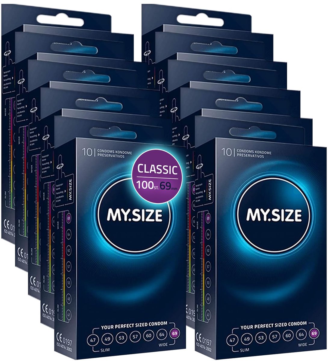 MY.SIZE Classic condooms maat 7 I 69 mm breed I 100 stuks maxi pack I premium condooms extra dun I condooms true to touch gossamer I dunne 0,07 mm wanddikte I condooms veganistisch
