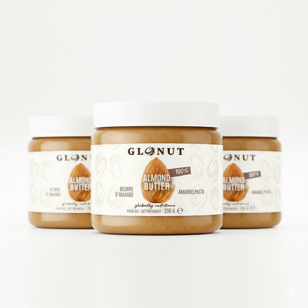 GloNut | 100% amandelboter 250gx3 | amandelpasta Suikervrije voordeelverpakking